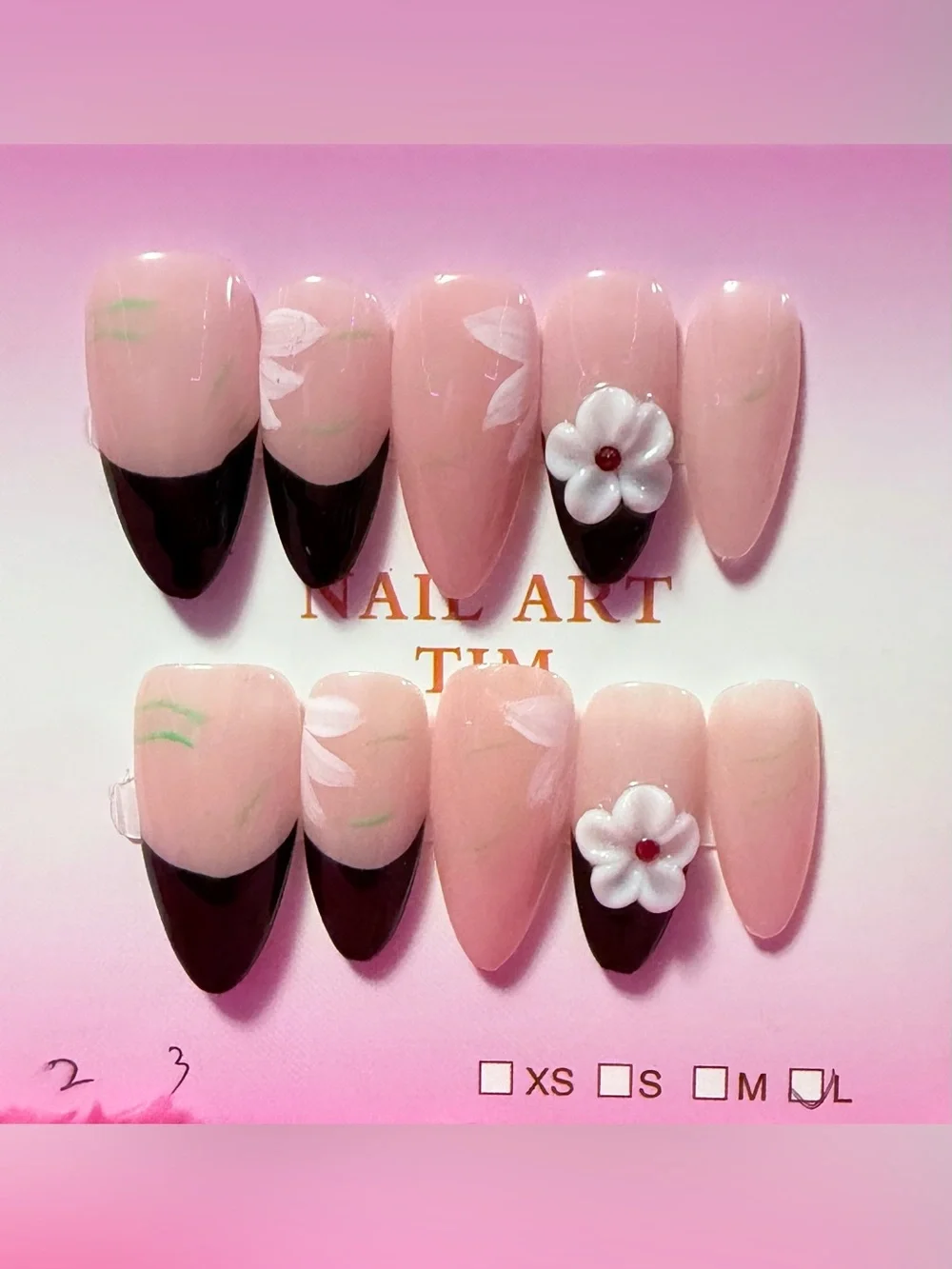 Pink & black Floral Press-On Nail Set